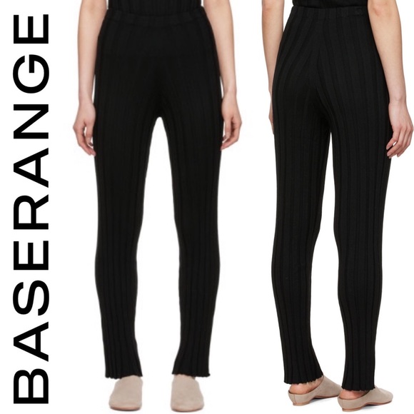 BASERANGE Black Adler Lounge Pants Ribbed Merino Wool Knit High Waisted Rise L - Picture 3 of 15